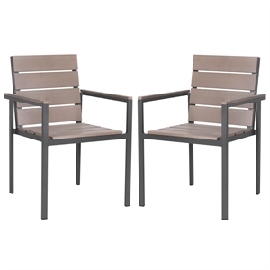 Safavieh Beldan Stackable Wood/Metal Chairs in Distressed Taupe Gray (Set of 2)