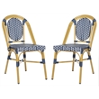 Safavieh Lenda Rattan/Metal Stackable Bistro Chairs in Navy/White (Set of 2)
