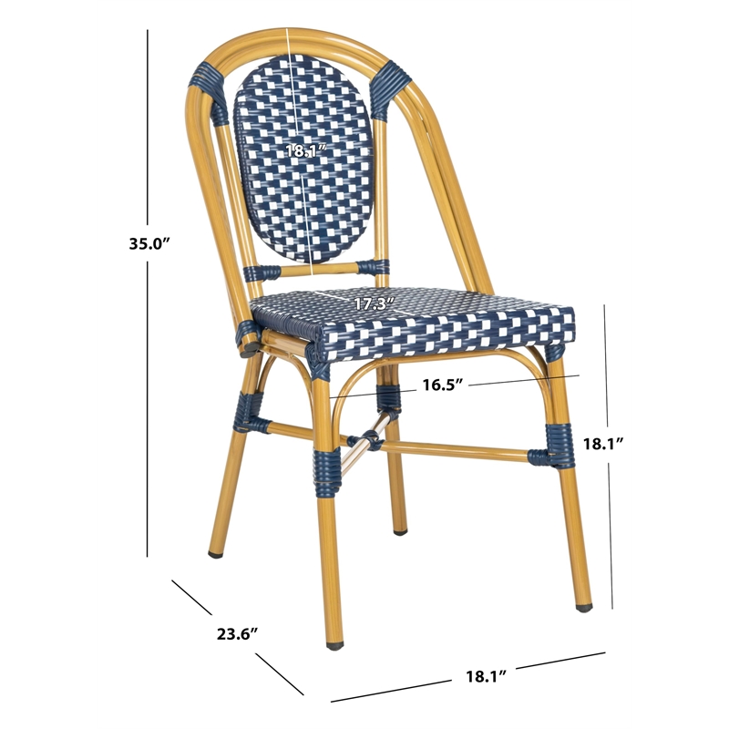 Safavieh Lenda Rattan/Metal Stackable Bistro Chairs in Navy/White (Set of 2)