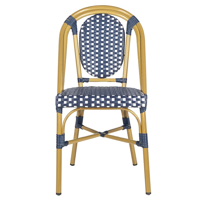 Safavieh Lenda Rattan/Metal Stackable Bistro Chairs in Navy/White (Set of 2)
