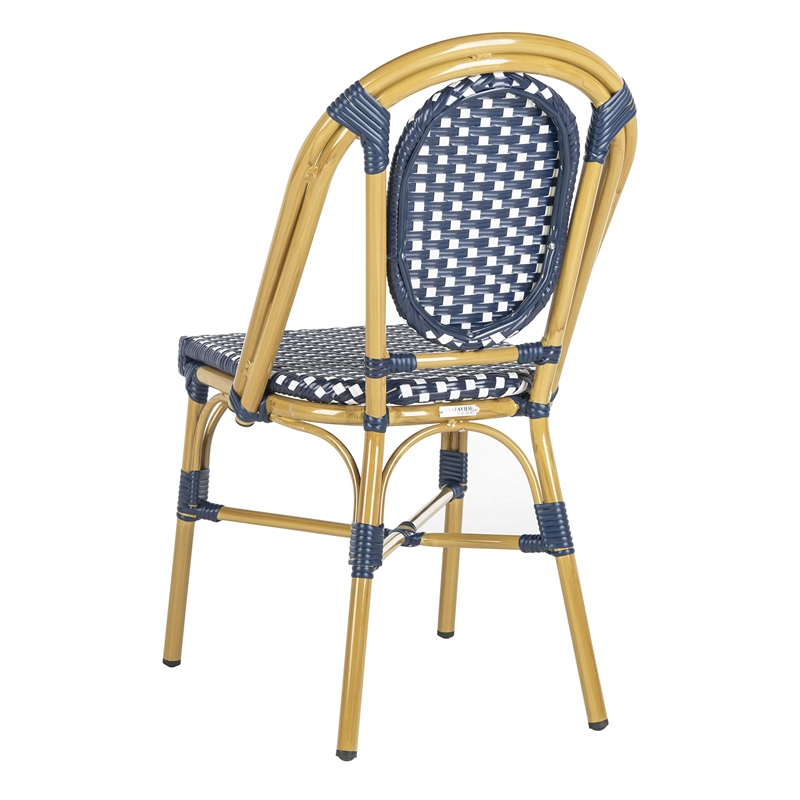 Safavieh Lenda Rattan/Metal Stackable Bistro Chairs in Navy/White (Set of 2)