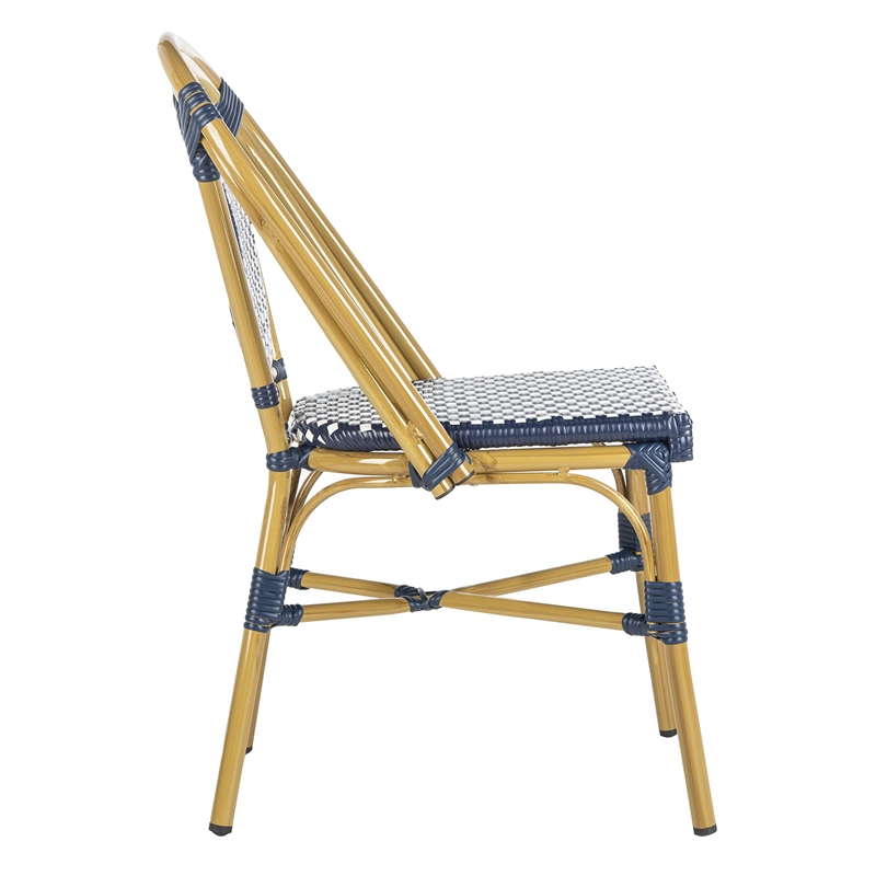 Safavieh Lenda Rattan/Metal Stackable Bistro Chairs in Navy/White (Set of 2)