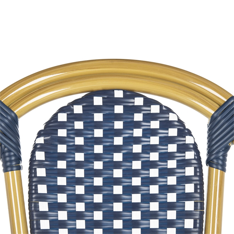 Safavieh Lenda Rattan/Metal Stackable Bistro Chairs in Navy/White (Set of 2)