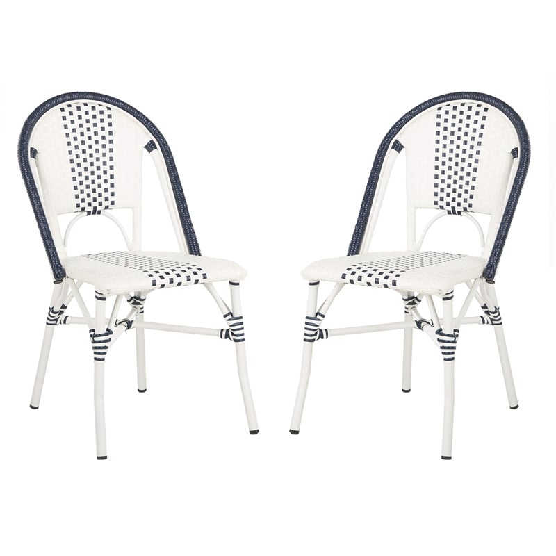 Safavieh Zoya Rattan/Metal Stackable Bistro Chairs in Navy and White (Set of 2)