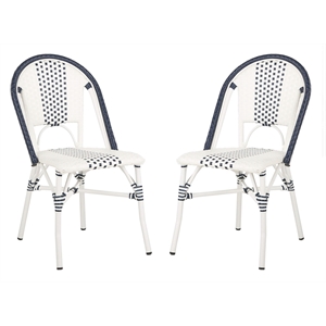 Safavieh Zoya Rattan/Metal Stackable Bistro Chairs in Navy and White (Set of 2)
