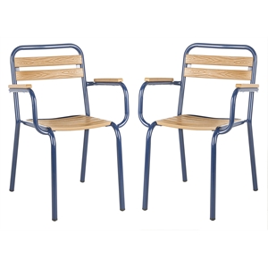 Safavieh Rayton Wood/Metal Patio Stackable Chairs in Navy and Brown (Set of 2)