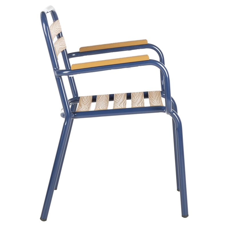 Safavieh Rayton Wood/Metal Patio Stackable Chairs in Navy and Brown (Set of 2)