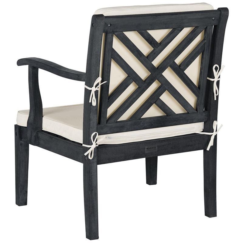 Safavieh Bradbury 4-Piece Wood/Polyester Outdoor Set in Dark Slate Gray/Beige