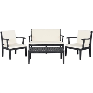 Safavieh Bradbury 4-Piece Wood/Polyester Outdoor Set in Dark Slate Gray/Beige