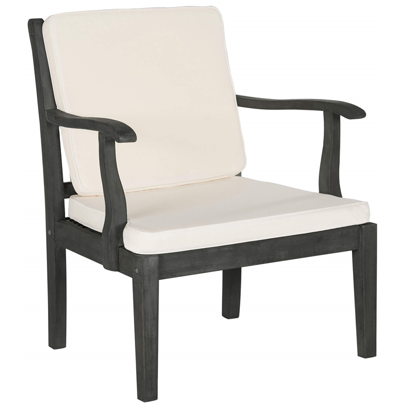 Safavieh Fresno 4-Piece Wood/Polyester Outdoor Set in Dark Slate Gray/Beige