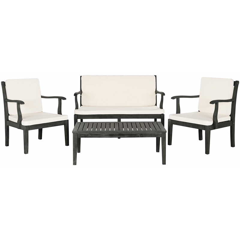 Safavieh Fresno 4-Piece Wood/Polyester Outdoor Set in Dark Slate Gray/Beige