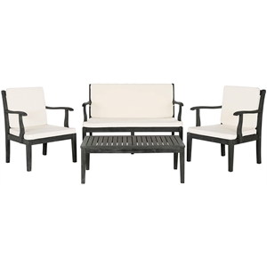 Safavieh Fresno 4-Piece Wood/Polyester Outdoor Set in Dark Slate Gray/Beige