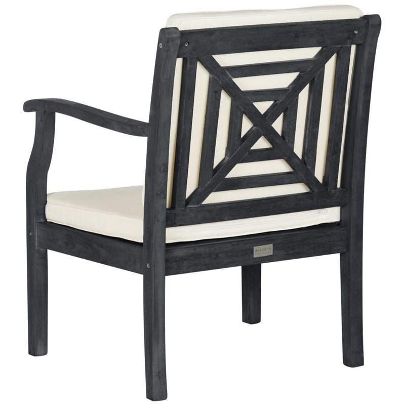 Safavieh Del Mar 4-Piece Acacia Wood/Polyester Outdoor Set in Dark Gray/Beige