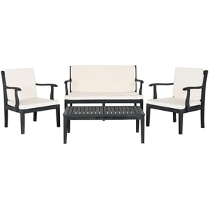 Safavieh Del Mar 4-Piece Acacia Wood/Polyester Outdoor Set in Dark Gray/Beige