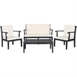 Safavieh Del Mar 4-Piece Acacia Wood/Polyester Outdoor Set in Dark Gray/Beige
