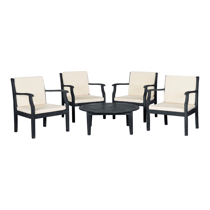 Safavieh Anaheim 5-Piece Acacia Wood/Polyester Coffee Set in Dark Gray/Beige
