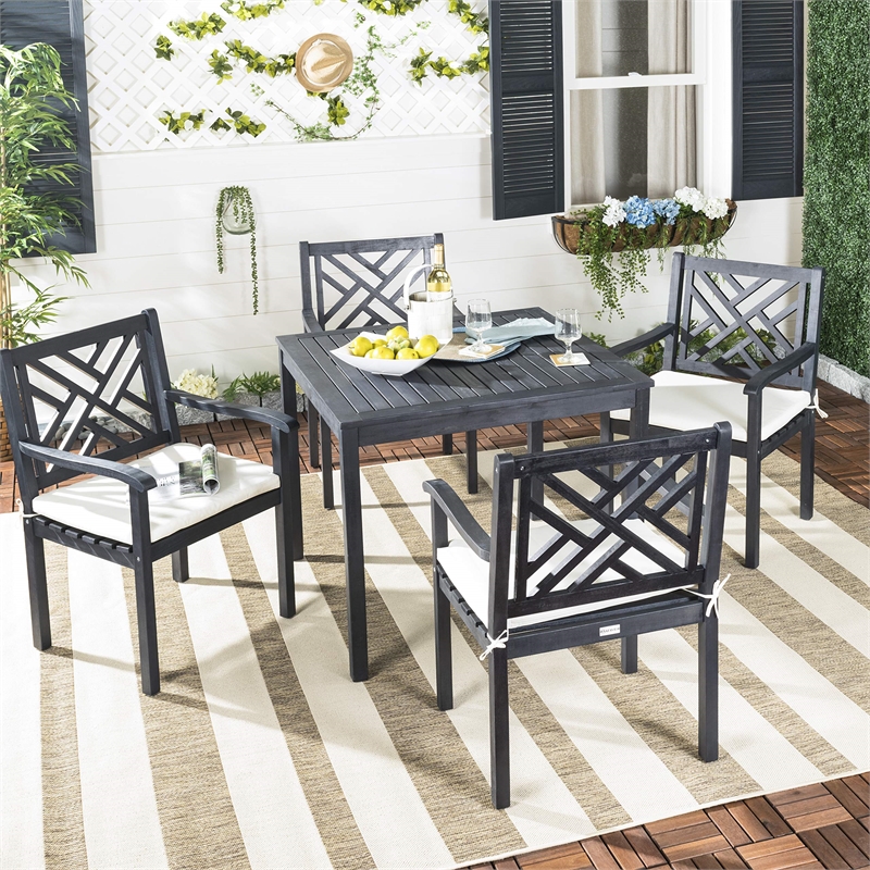 Safavieh Bradbury 5-Piece Acacia Wood/Polyester Dining Set in Dark Gray/Beige