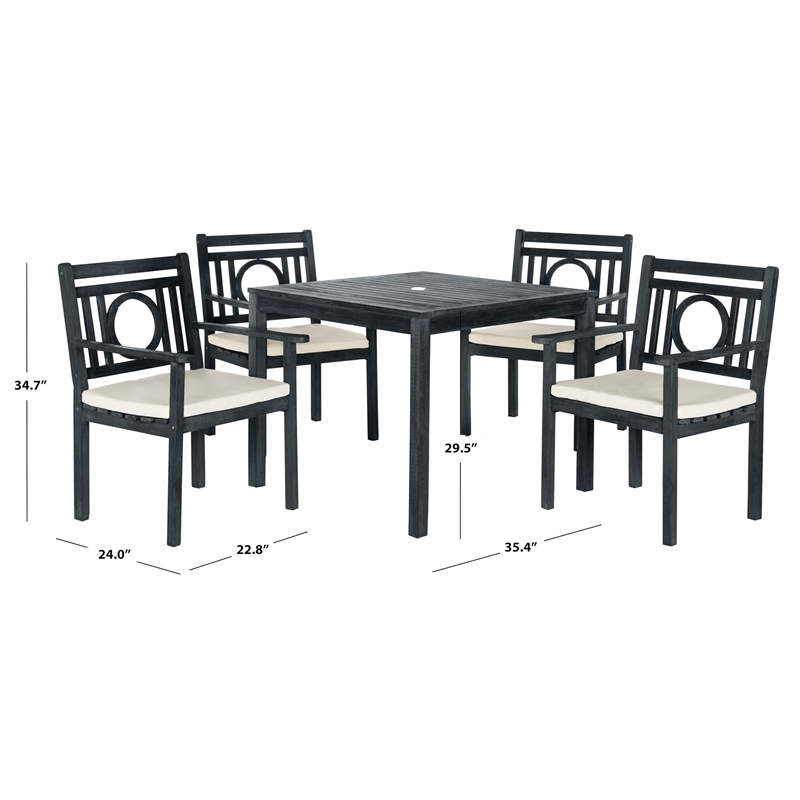 Safavieh Montclair 5-Piece Acacia Wood/Polyester Dining Set in Dark Gray/Beige