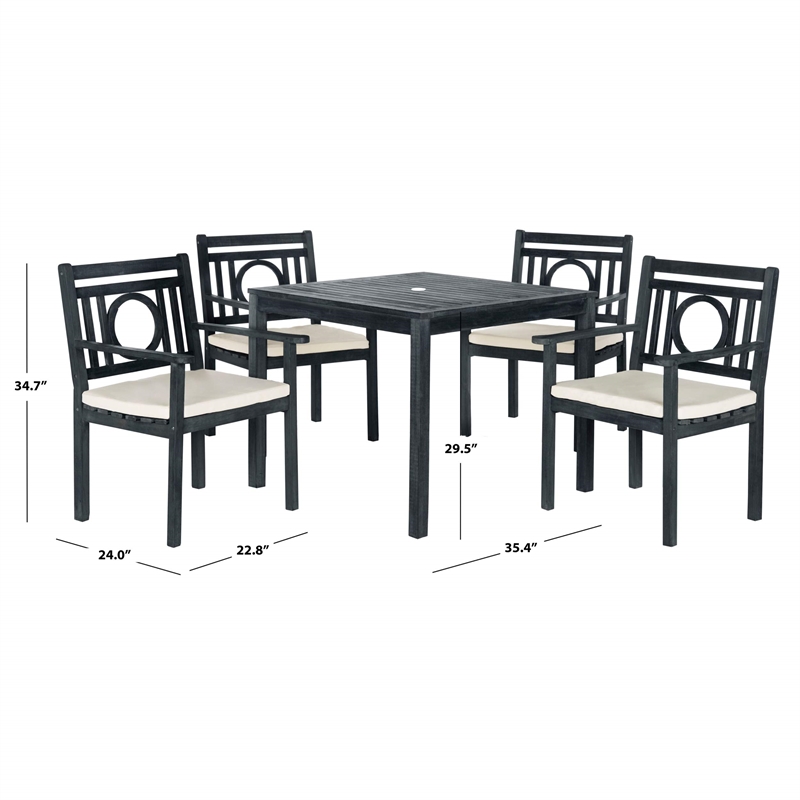 Safavieh Montclair 5-Piece Acacia Wood/Polyester Dining Set in Dark Gray/Beige