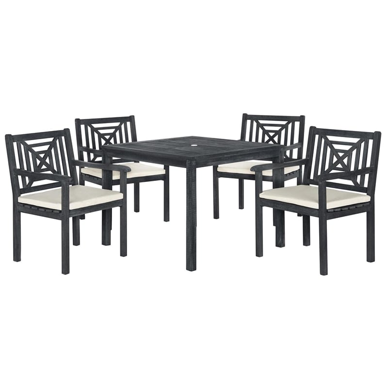 Safavieh Del Mar 5-Piece Acacia Wood/Polyester Dining Set in Dark Gray/Beige