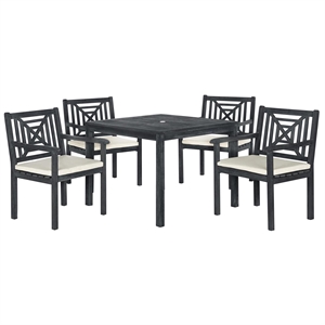 Safavieh Del Mar 5-Piece Acacia Wood/Polyester Dining Set in Dark Gray/Beige