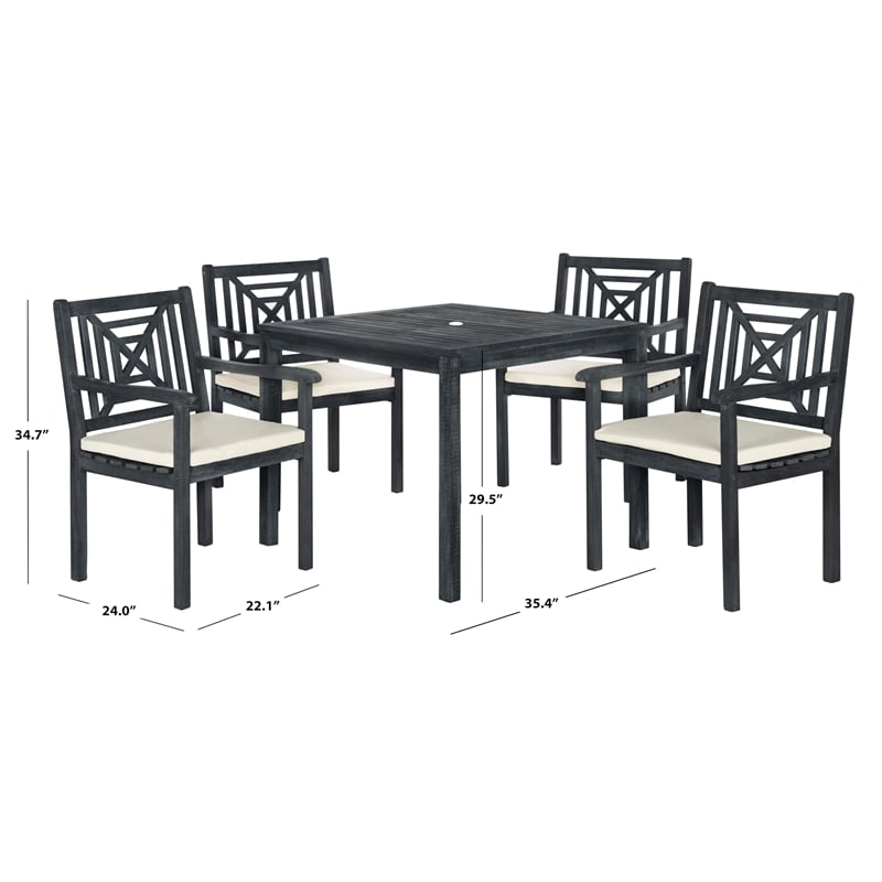 Safavieh Del Mar 5-Piece Acacia Wood/Polyester Dining Set in Dark Gray/Beige