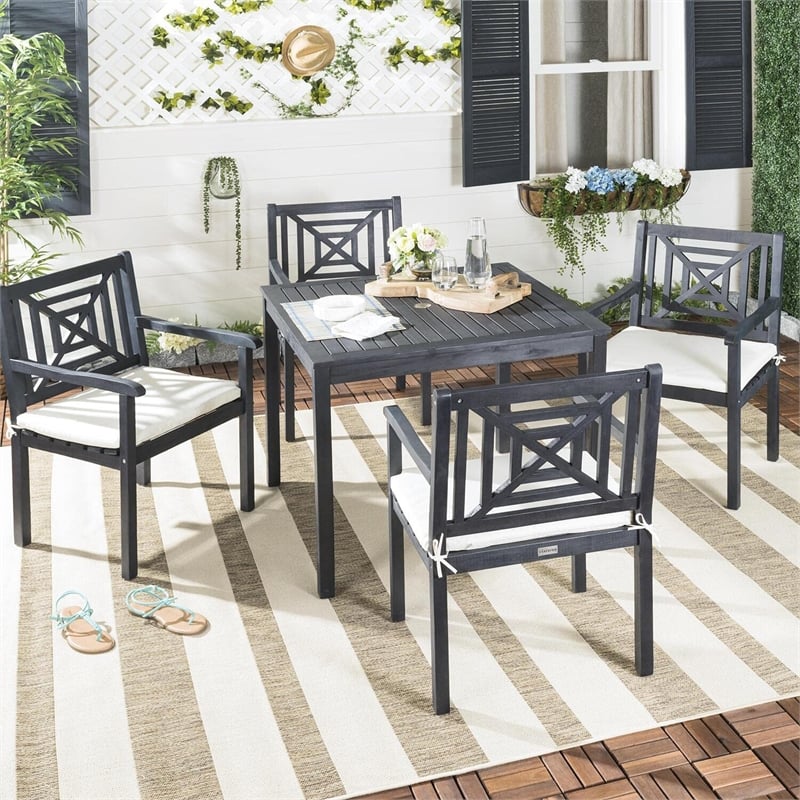 Safavieh Del Mar 5-Piece Acacia Wood/Polyester Dining Set in Dark Gray/Beige