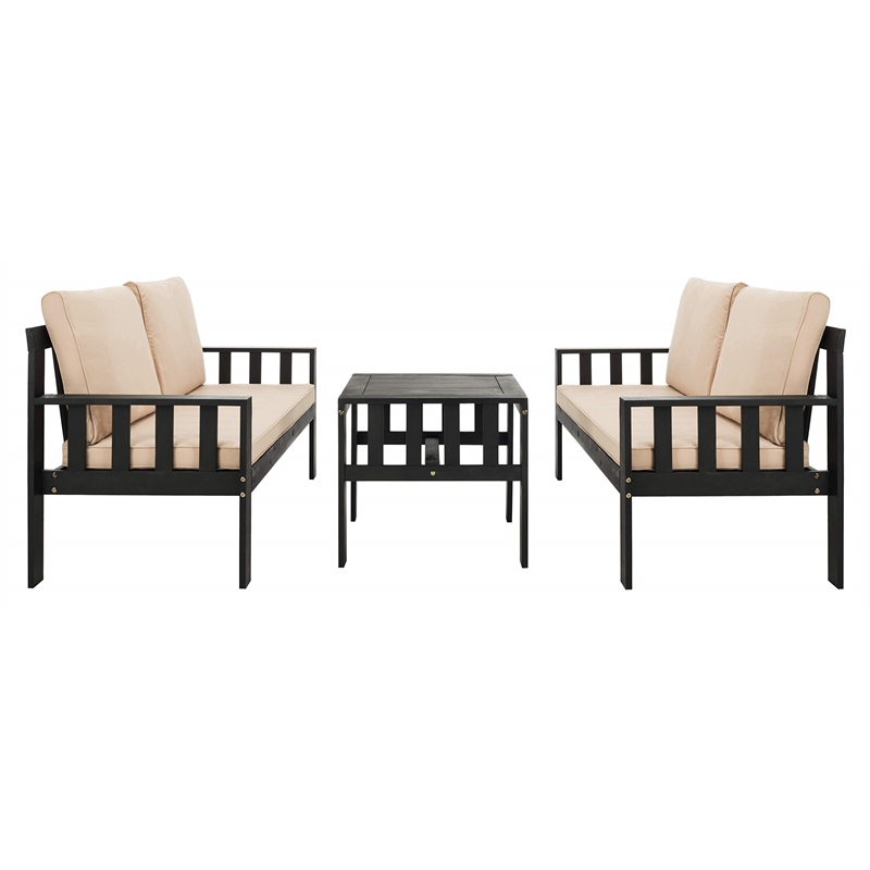 Safavieh Lardner 3-Piece Wood/Polyester Outdoor Living Set in Dark Gray/Beige