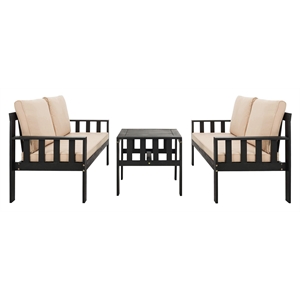 Safavieh Lardner 3-Piece Wood/Polyester Outdoor Living Set in Dark Gray/Beige