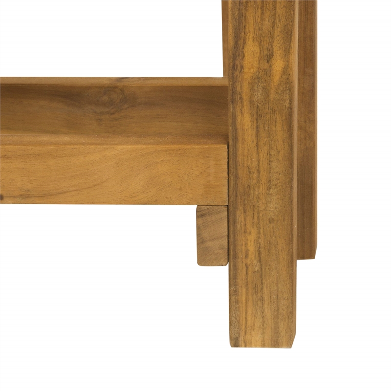 Safavieh Wilton Acacia Wood Outdoor Balcony Corner Lounge Set in Natural/Navy