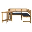 Safavieh Wilton Acacia Wood Outdoor Balcony Corner Lounge Set in Natural/Navy