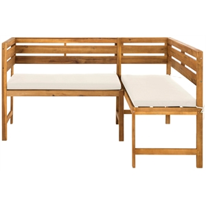 Safavieh Wilton Acacia Wood Outdoor Balcony Corner Lounge Set in Natural/Beige