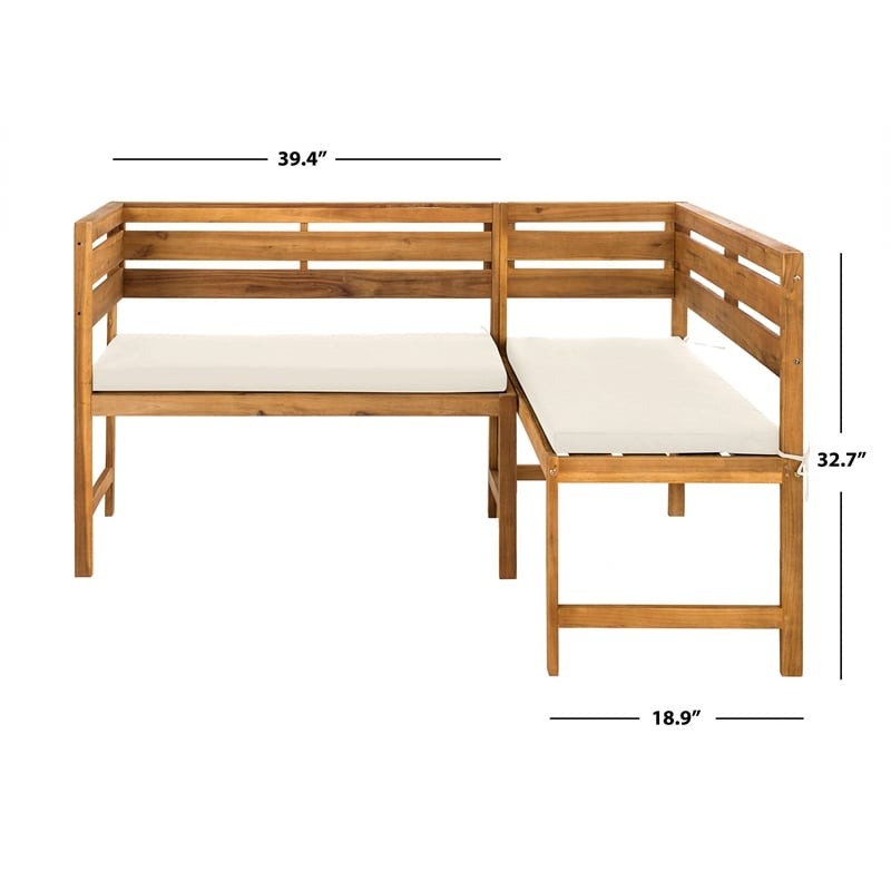 Safavieh Wilton Acacia Wood Outdoor Balcony Corner Lounge Set in Natural/Beige