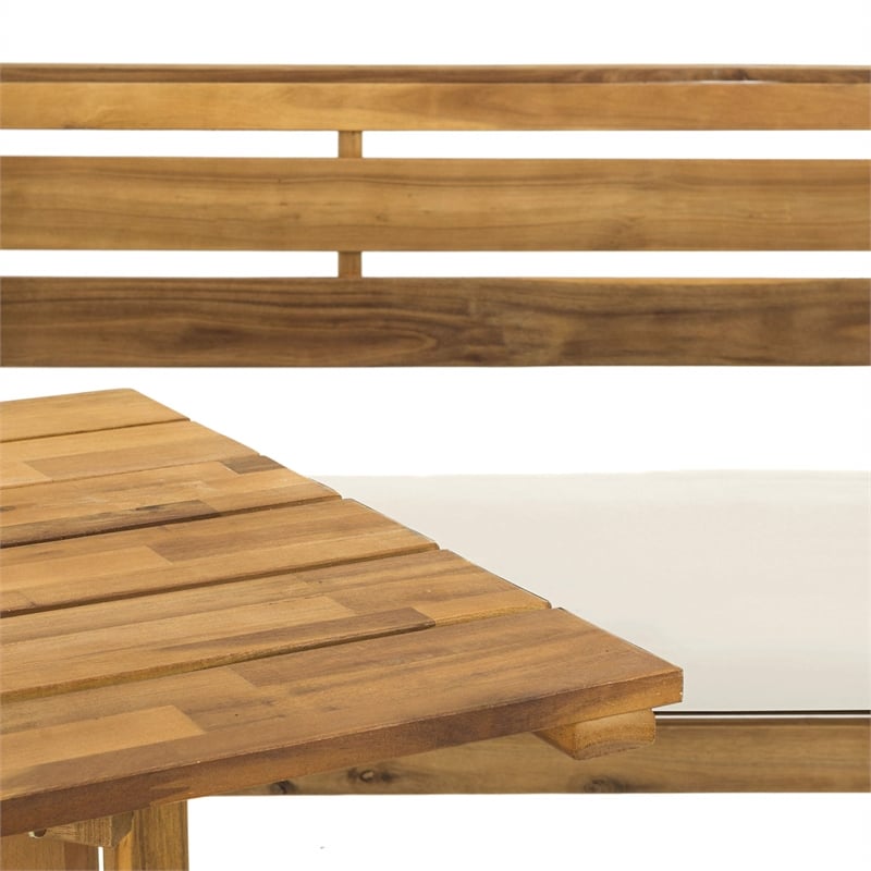 Safavieh Wilton Acacia Wood Outdoor Balcony Corner Lounge Set in Natural/Beige