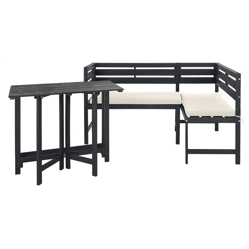 Safavieh Wilton Acacia Wood Balcony Corner Lounge Set in Dark Slate Gray/Beige