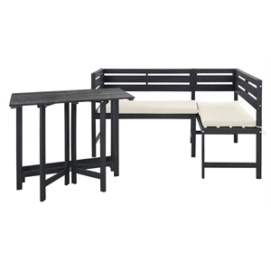 Safavieh Wilton Acacia Wood Balcony Corner Lounge Set in Dark Slate Gray/Beige