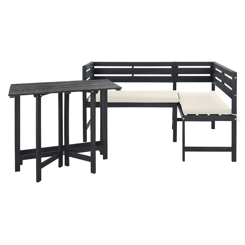 Safavieh Wilton Acacia Wood Balcony Corner Lounge Set in Dark Slate Gray/Beige