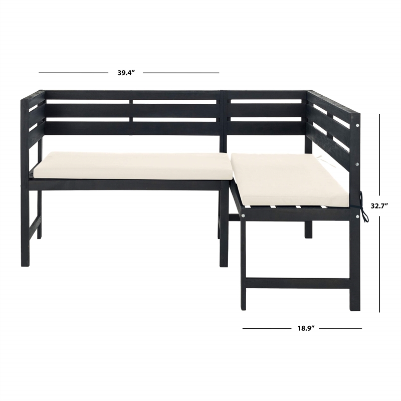 Safavieh Wilton Acacia Wood Balcony Corner Lounge Set in Dark Slate Gray/Beige