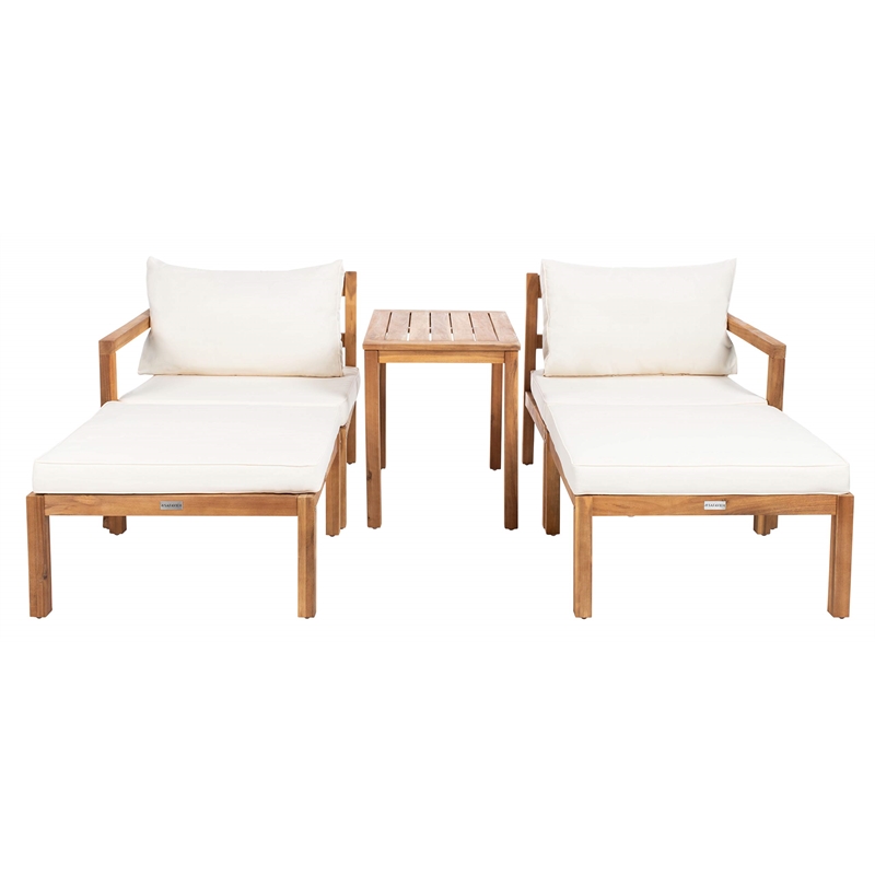 Safavieh Pratia 5-Piece Acacia Wood Frame Outdoor Set in Natural and Beige