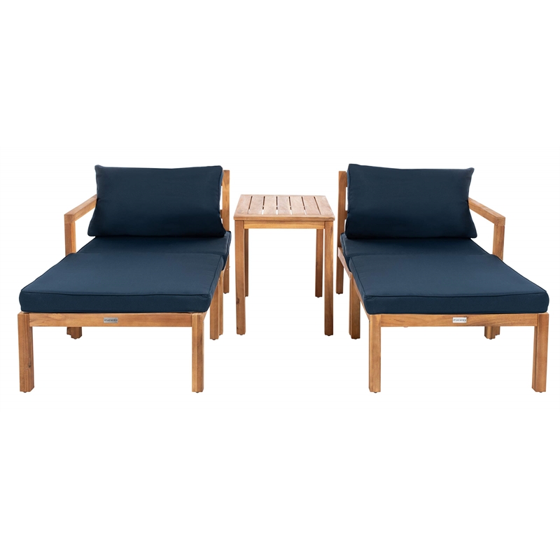 Safavieh Pratia 5-Piece Acacia Wood Frame Outdoor Set in Natural and Navy