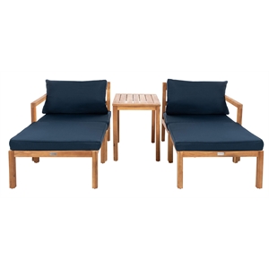 Safavieh Pratia 5-Piece Acacia Wood Frame Outdoor Set in Natural and Navy