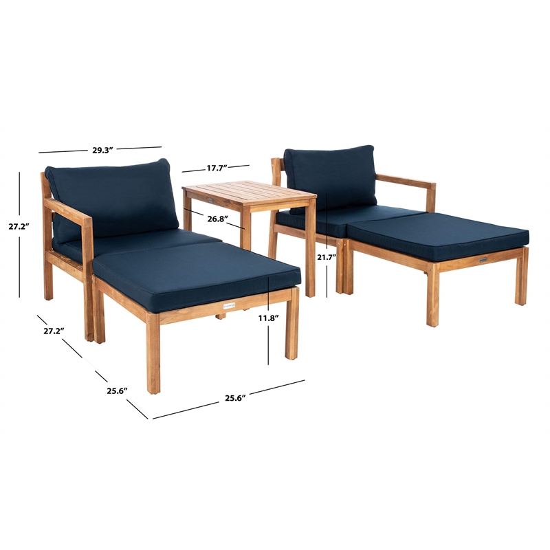 Safavieh Pratia 5-Piece Acacia Wood Frame Outdoor Set in Natural and Navy