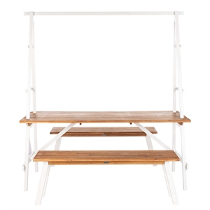 Safavieh Willamy 3-Piece Acacia Wood Outdoor Dining Set in Natural and White