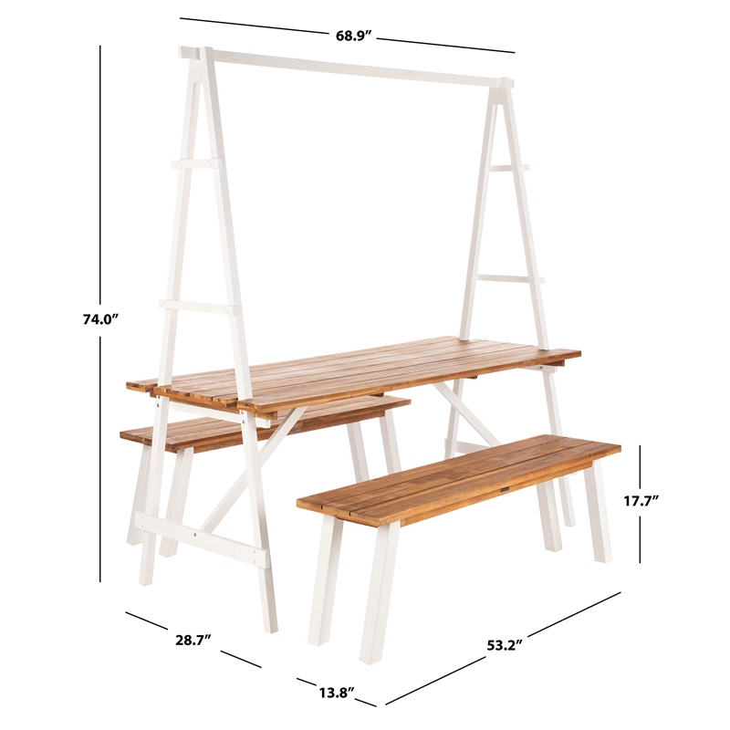 Safavieh Willamy 3-Piece Acacia Wood Outdoor Dining Set in Natural and White