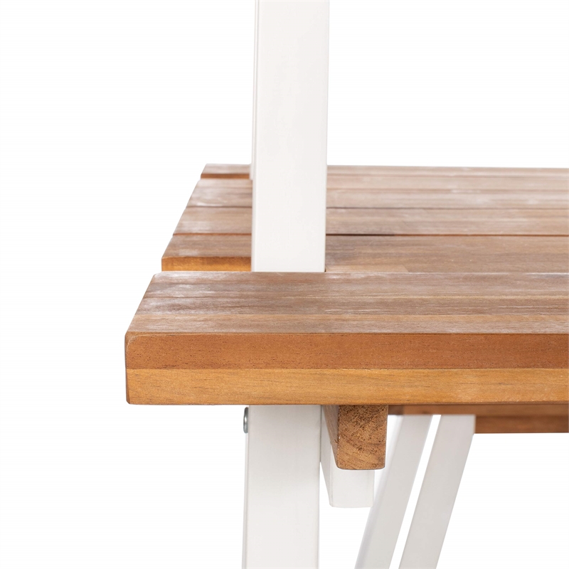 Safavieh Willamy 3-Piece Acacia Wood Outdoor Dining Set in Natural and White