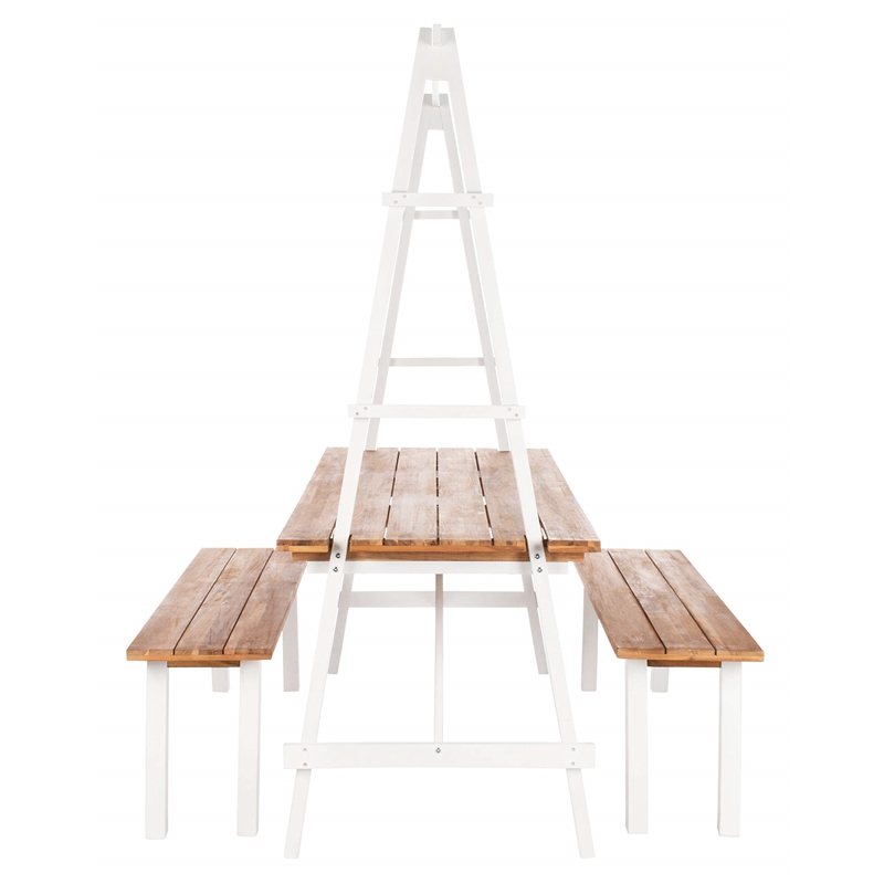 Safavieh Willamy 3-Piece Acacia Wood Outdoor Dining Set in Natural and White