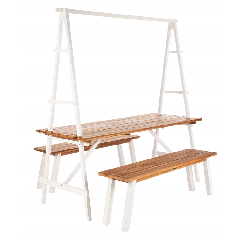 Safavieh Willamy 3-Piece Acacia Wood Outdoor Dining Set in Natural and White