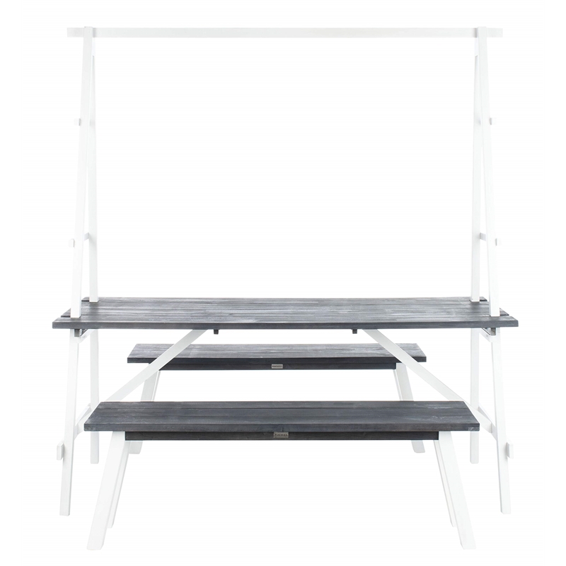 Safavieh Willamy 3-Piece Acacia Wood Outdoor Dining Set in Dark Slate Gray/White