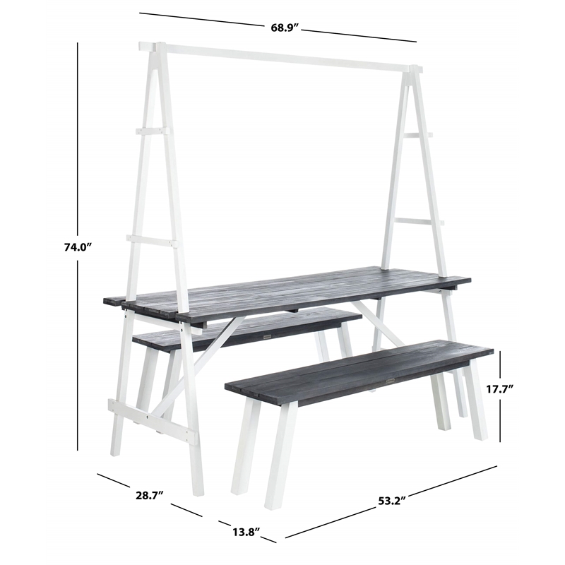 Safavieh Willamy 3-Piece Acacia Wood Outdoor Dining Set in Dark Slate Gray/White