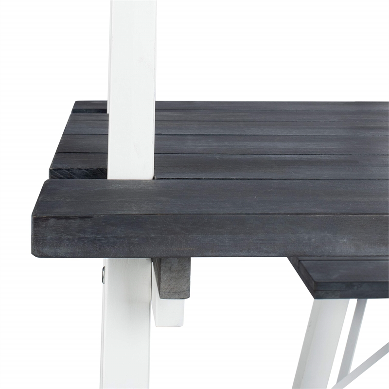 Safavieh Willamy 3-Piece Acacia Wood Outdoor Dining Set in Dark Slate Gray/White